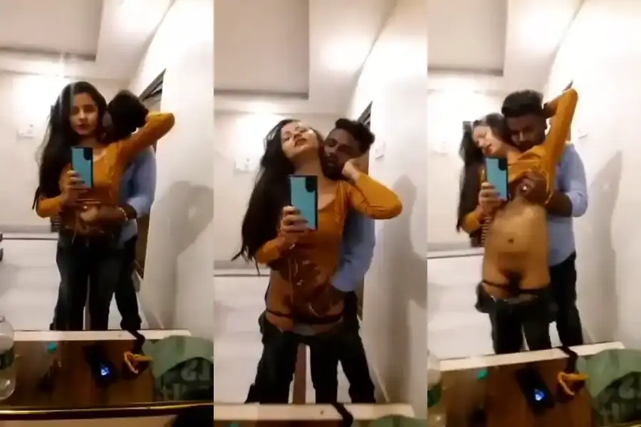 indian lovers hot foreplay sex in front of mirror thumbnail